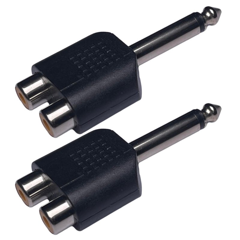 CESS 6.35mm Mono Male to Dual RCA Female Splitter Adapter, 2 Pack - Image 1